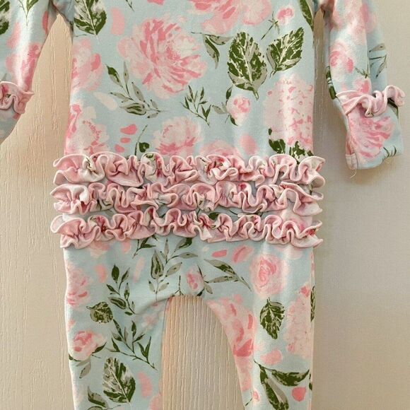 SweetHoney OG Ruffled Dreamer PJ Sleeper Zippy Blue Floral Girls Size 6 Months - Picture 10 of 12